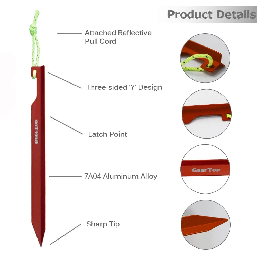 15cm Aluminum Alloy Tent Y-Pegs 10 Pack