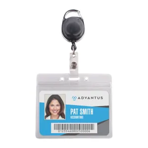 Advantus Resealable Badge Holder & Carabiner Badge Reel, Horizontal, Smoke, 3.875 in. x 2.675 in., 10/PK