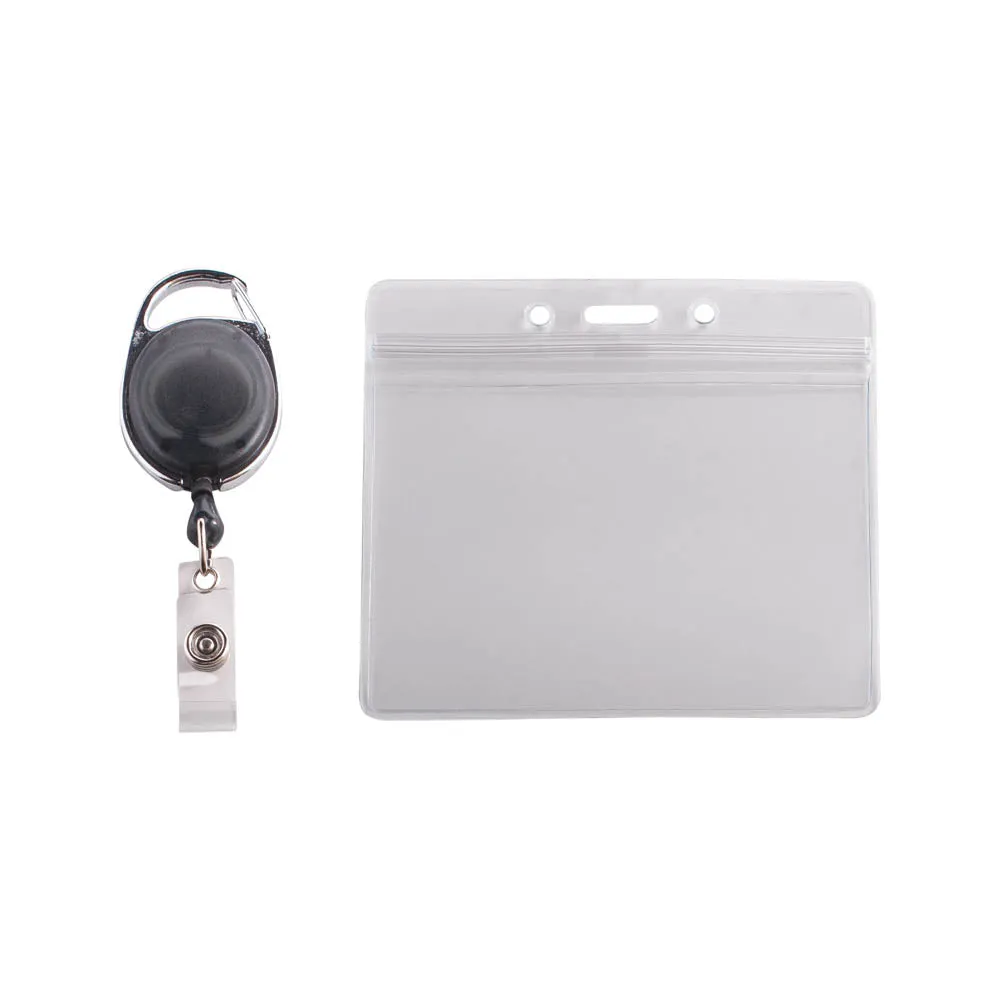 Advantus Resealable Badge Holder & Carabiner Badge Reel, Horizontal, Smoke, 3.875 in. x 2.675 in., 10/PK