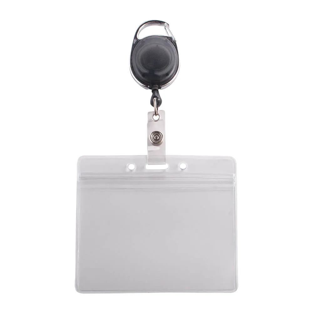 Advantus Resealable Badge Holder & Carabiner Badge Reel, Horizontal, Smoke, 3.875 in. x 2.675 in., 10/PK