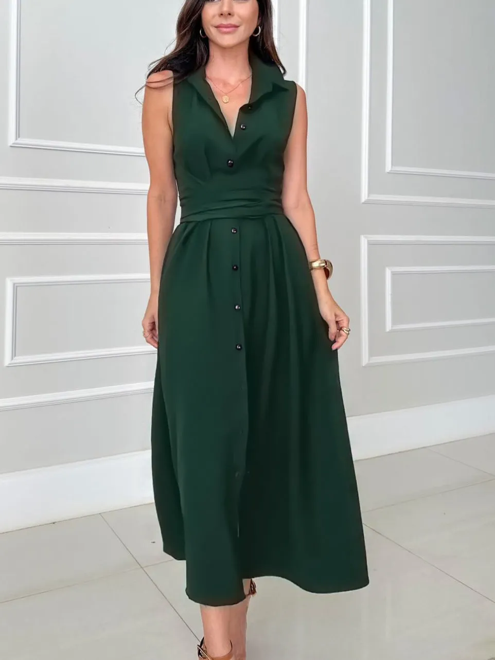 Chic Single-Breasted Tie Waist Midi Dress