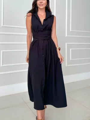 Chic Single-Breasted Tie Waist Midi Dress