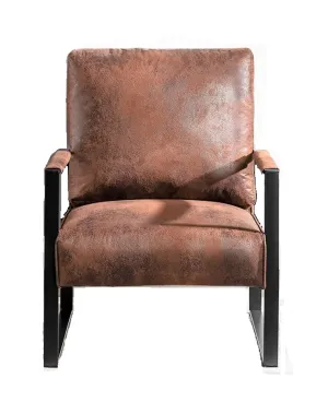 Classic Mid Century Modern Accent Chair With Durable Square Metal Frame, Armchair For Living Room, Bedroom, Home Office Spotted Microfiber Upholstery - Brown by Couch.com