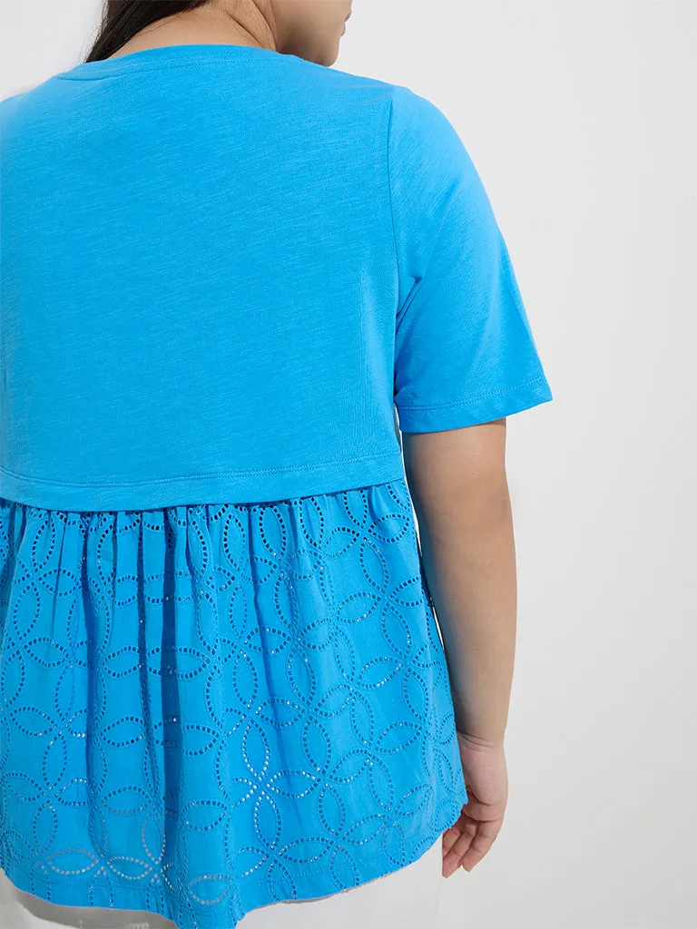 Gia Blue Schiffli-Detailed Cotton Top