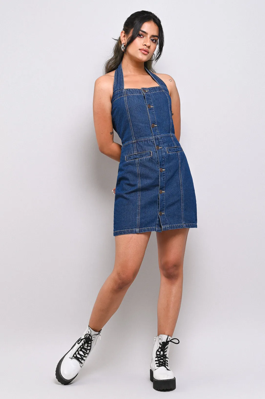 Halter Fitted Denim Dress