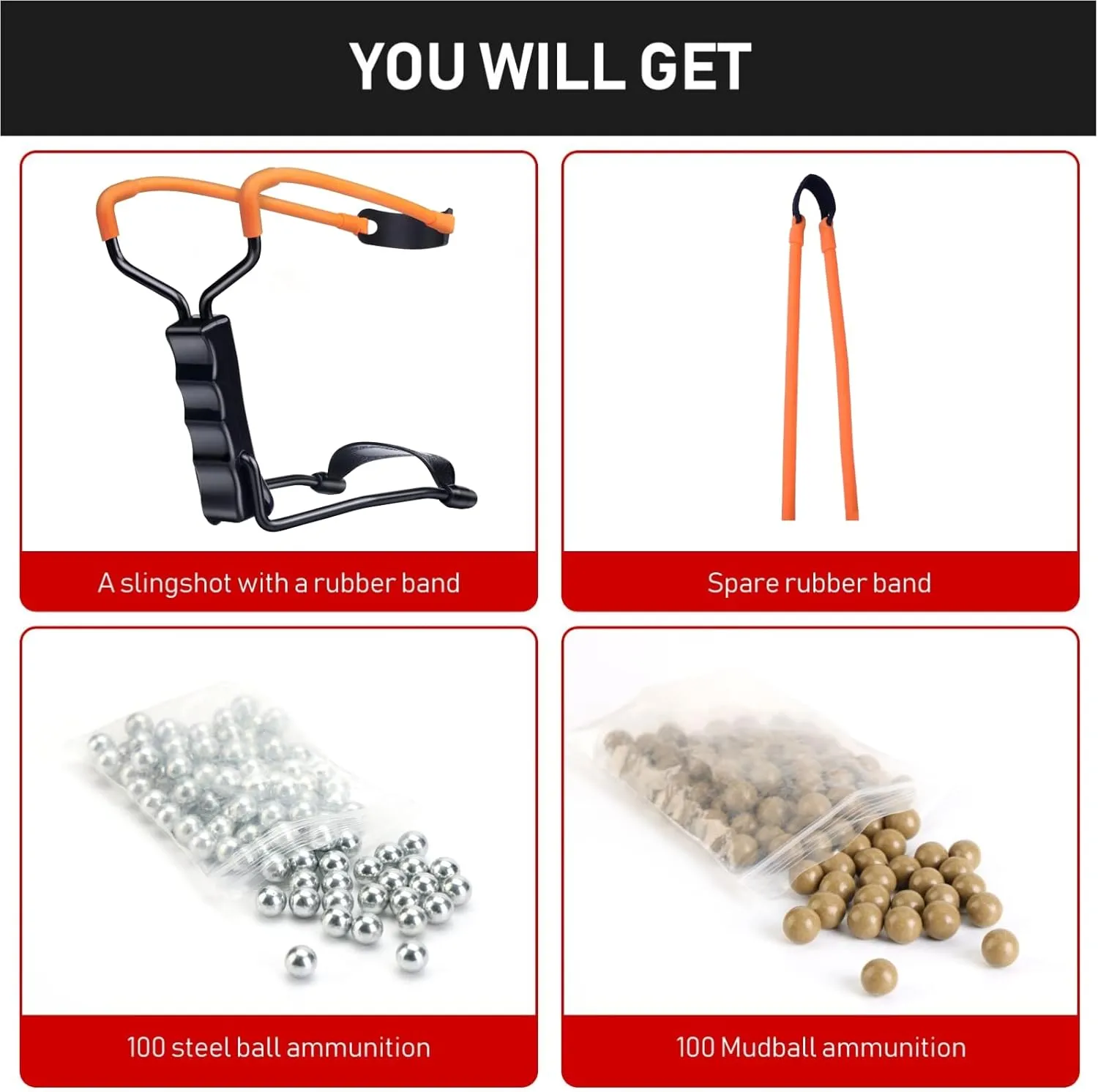 Professional Slingshot Set for Adults - A Simple but Powerful Hunting and Shooting Slingshot with a Sturdy Sling Shot Bow, 2 Packs of Slingshot Ammo, and a Slingshot Band.