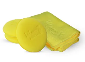 Ultrafine Foam Applicator   Microfiber Cloth 350GSM 40X40CM (Pack of 1 Microfiber, 3 Foam Applicators Yellow)
