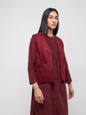 Utsa Maroon Embroidered Cotton Jacket