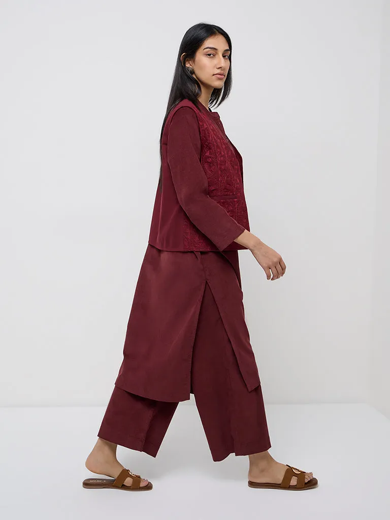 Utsa Maroon Embroidered Cotton Jacket
